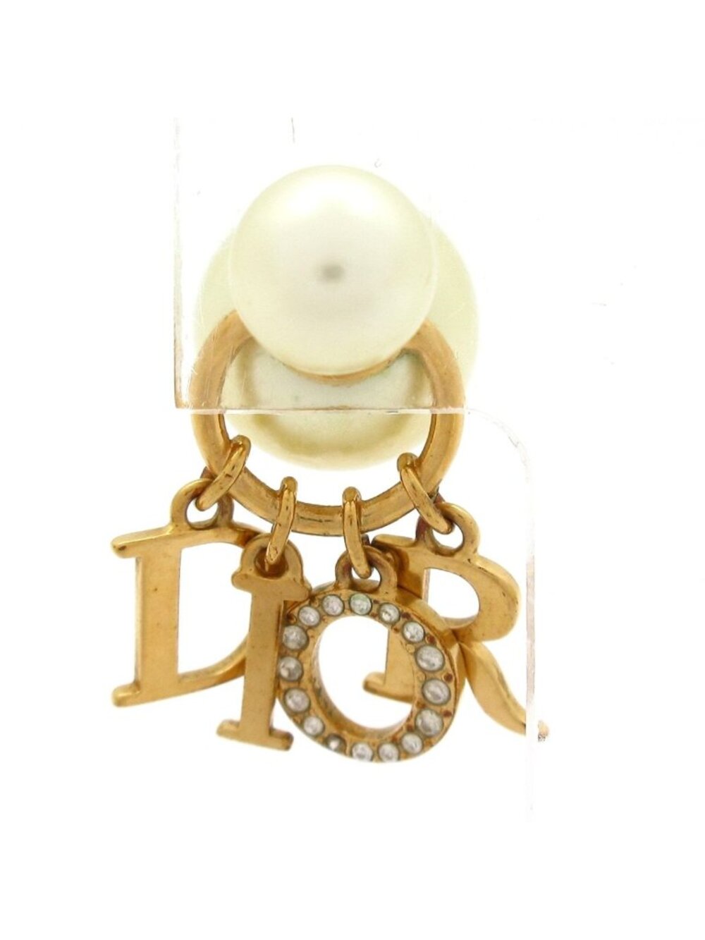 Dior Earrings Tribal Ball Gold Ivory Clear Pearl Rhinestone One Side